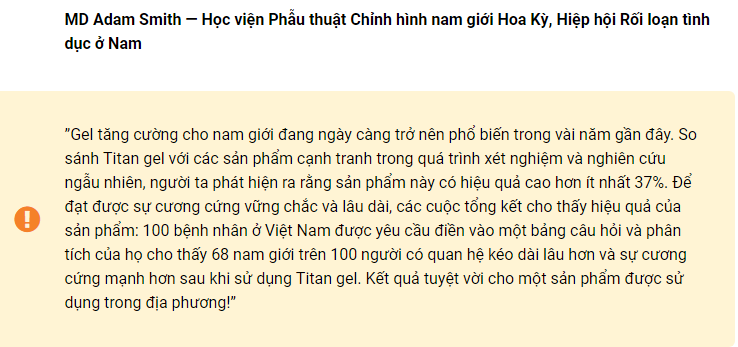 Ý kiến của chuyên gia về Gel Titan Nga